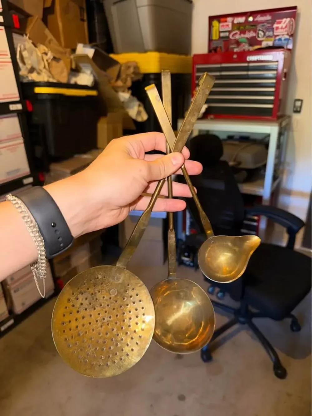 Vintage Brass Kitchen Utensil Set - Ladle, Skimmer, and Sauce Ladle